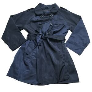 Jacadi France Baby Girl Trench Coat Double Breasted Front Tie Lined Black 2A/Y